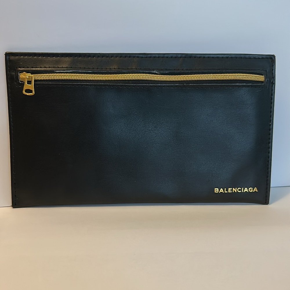 Balenciaga Black Leather Pouch with Gold Accents
